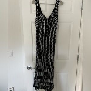 Reformation Flowy Black and White Polka dot Midi Dress